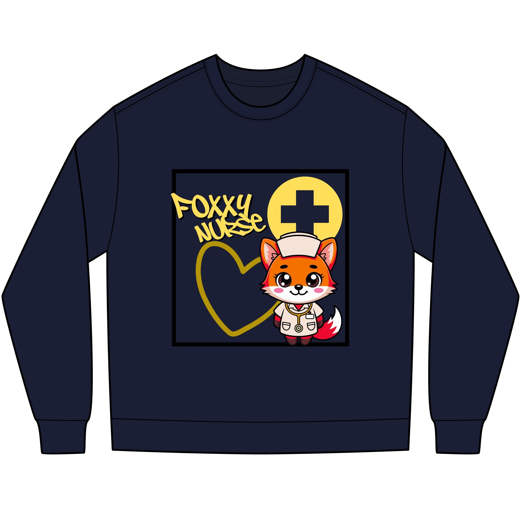 Foxy Nurse Long Sleeve Tee(Yellow) | Cute Medical Nurse Shirt | Funny Nurse Shirt | Animal Lovers Medical Shirt |