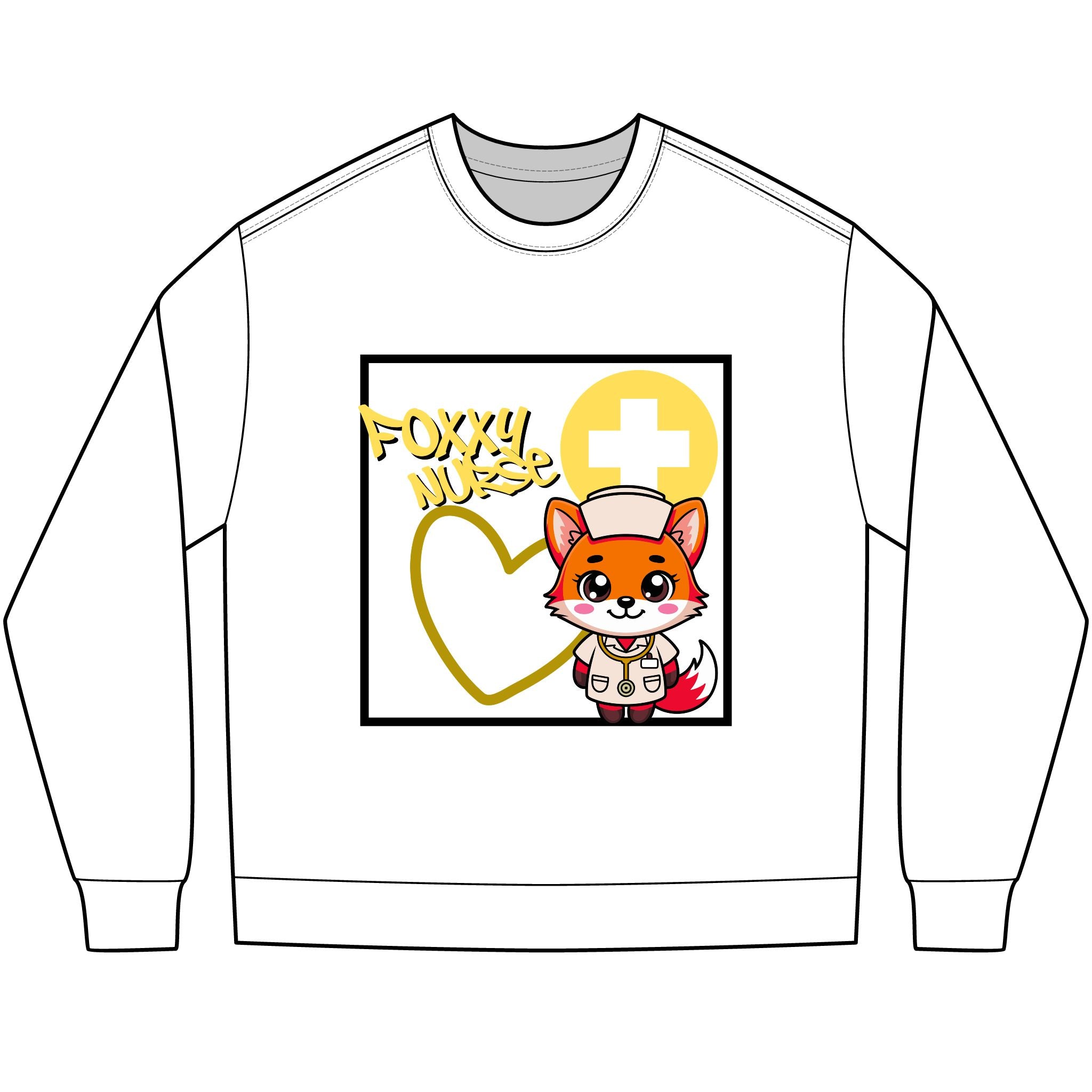 Foxy Nurse Long Sleeve Tee(Yellow) | Cute Medical Nurse Shirt | Funny Nurse Shirt | Animal Lovers Medical Shirt |