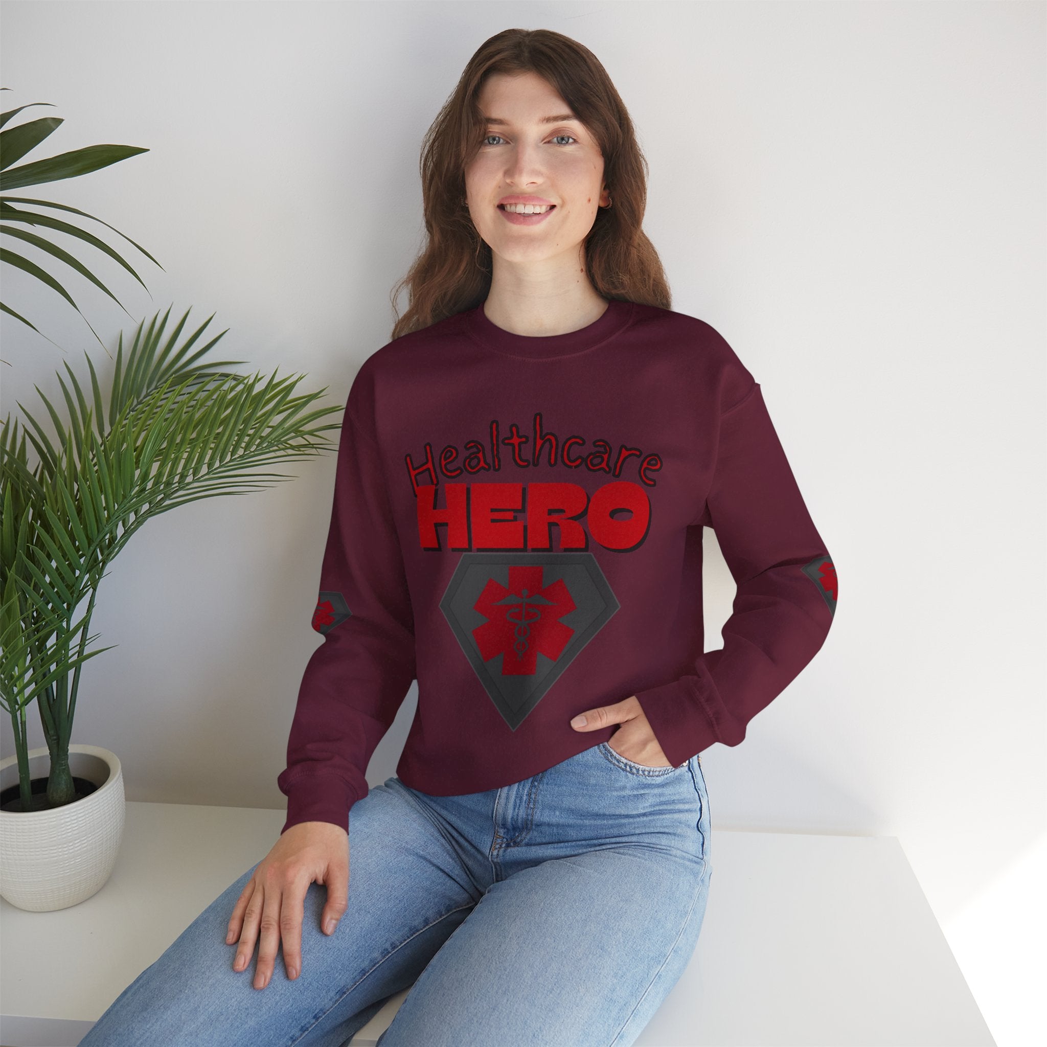 Healthcare Hero Sweatshirt(Red|Black) |  Medical Staff Appreciation Crewneck | Frontline Sweatshirt | EMS Sweater |