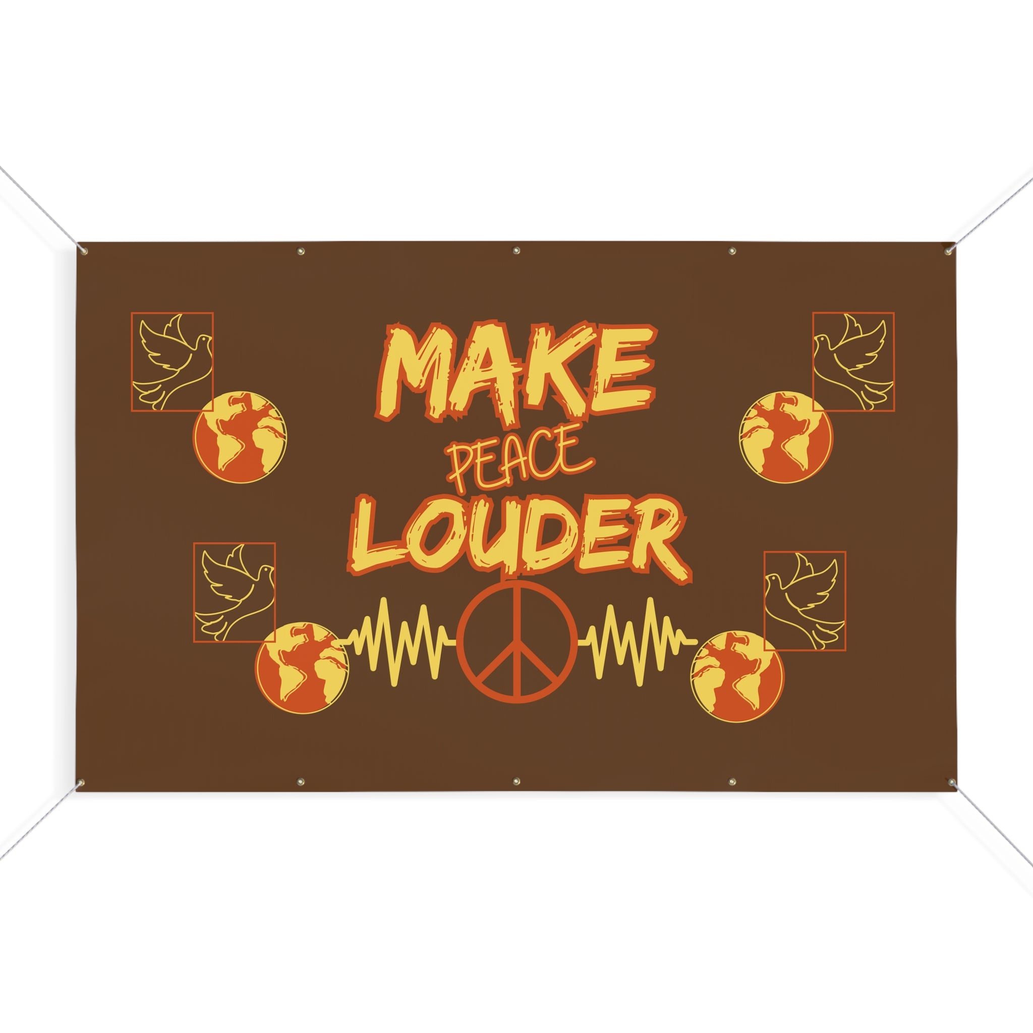 Make Peace Louder Banner (Brown|Yellow)| Outdoor Peace & Unity Matte Banner | Peaceful Activism Banner | Social Justice Banner |