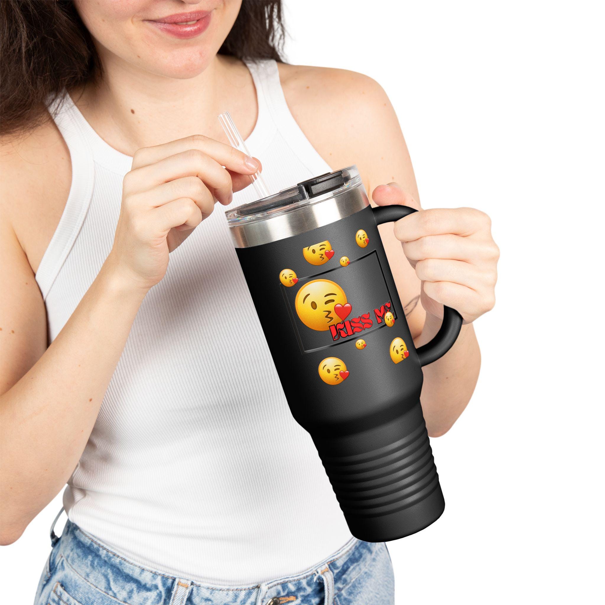 Kissing Face Emoji Valentines Day travel mug | 40oz Insulated Tumbler | Valentines Mug |