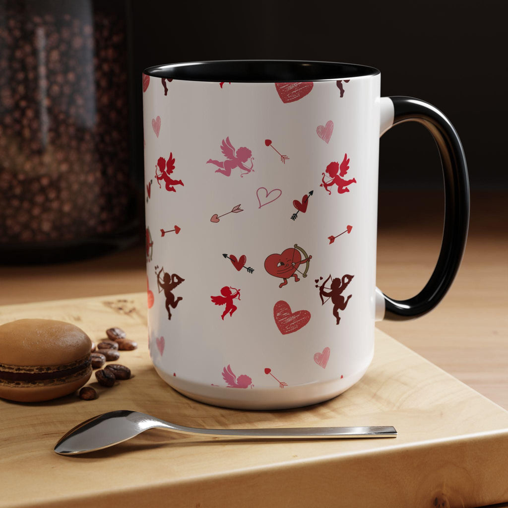 Cupid War Heart Pattern Accent Coffee Mug | Valentine Love Arrow Ceramic | Valentines Mug | Valentines