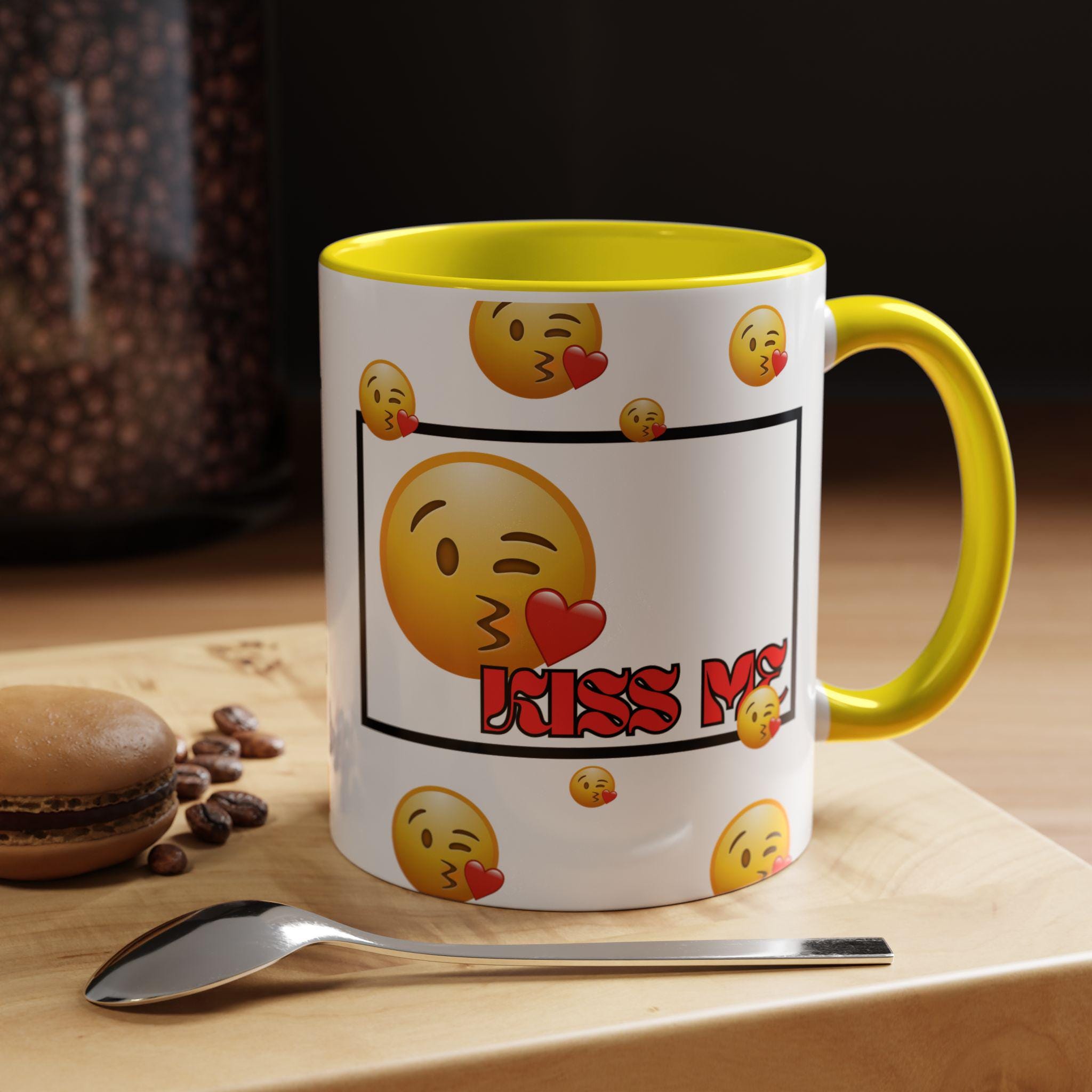 Kiss Me Valentines Day Accent Mug | Accent 11oz 15oz | Emoji Mug | Valentines Mug | Kiss Face Emoji Mug |