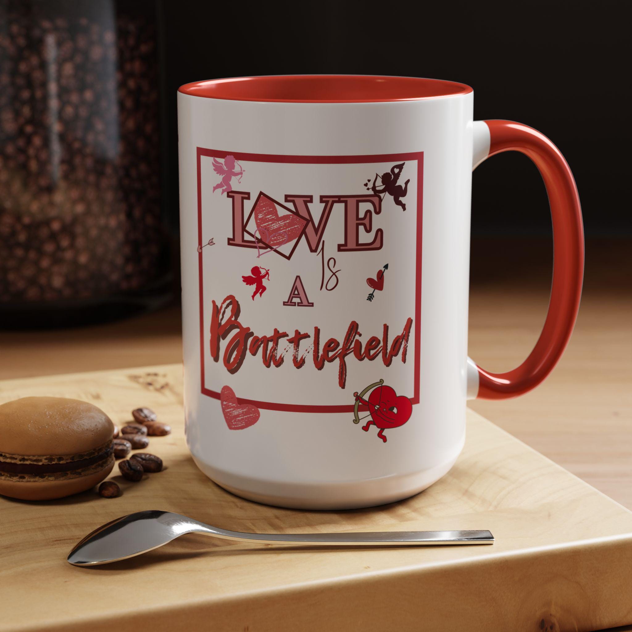 Love Is a Battlefield Valentines Day Accent Coffee Mug | Cupid Mug | Funny Valentines Mug | Heart Mug