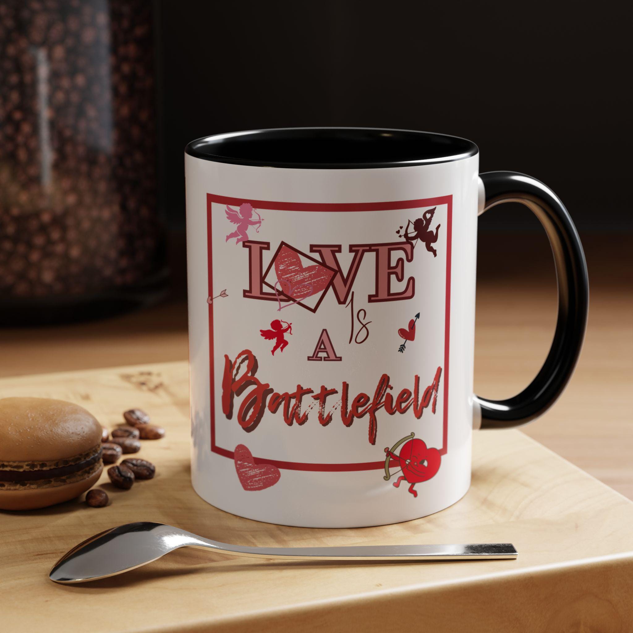 Love Is a Battlefield Valentines Day Accent Coffee Mug | Cupid Mug | Funny Valentines Mug | Heart Mug
