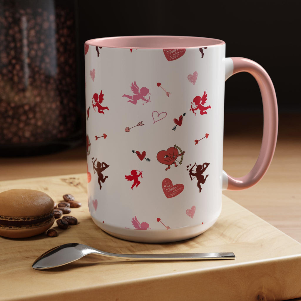 Cupid War Heart Pattern Accent Coffee Mug | Valentine Love Arrow Ceramic | Valentines Mug | Valentines