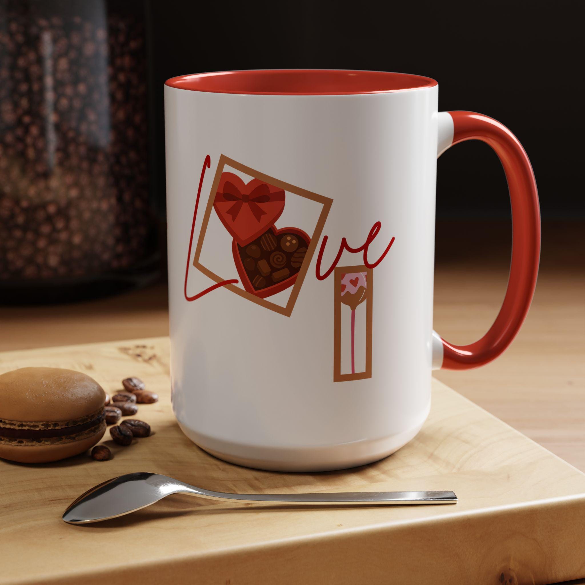Love Chocolates Mug | Accent Coffee Mug (11oz, 15oz) Valentine's Day Mug | Love Mug | Heart Mug