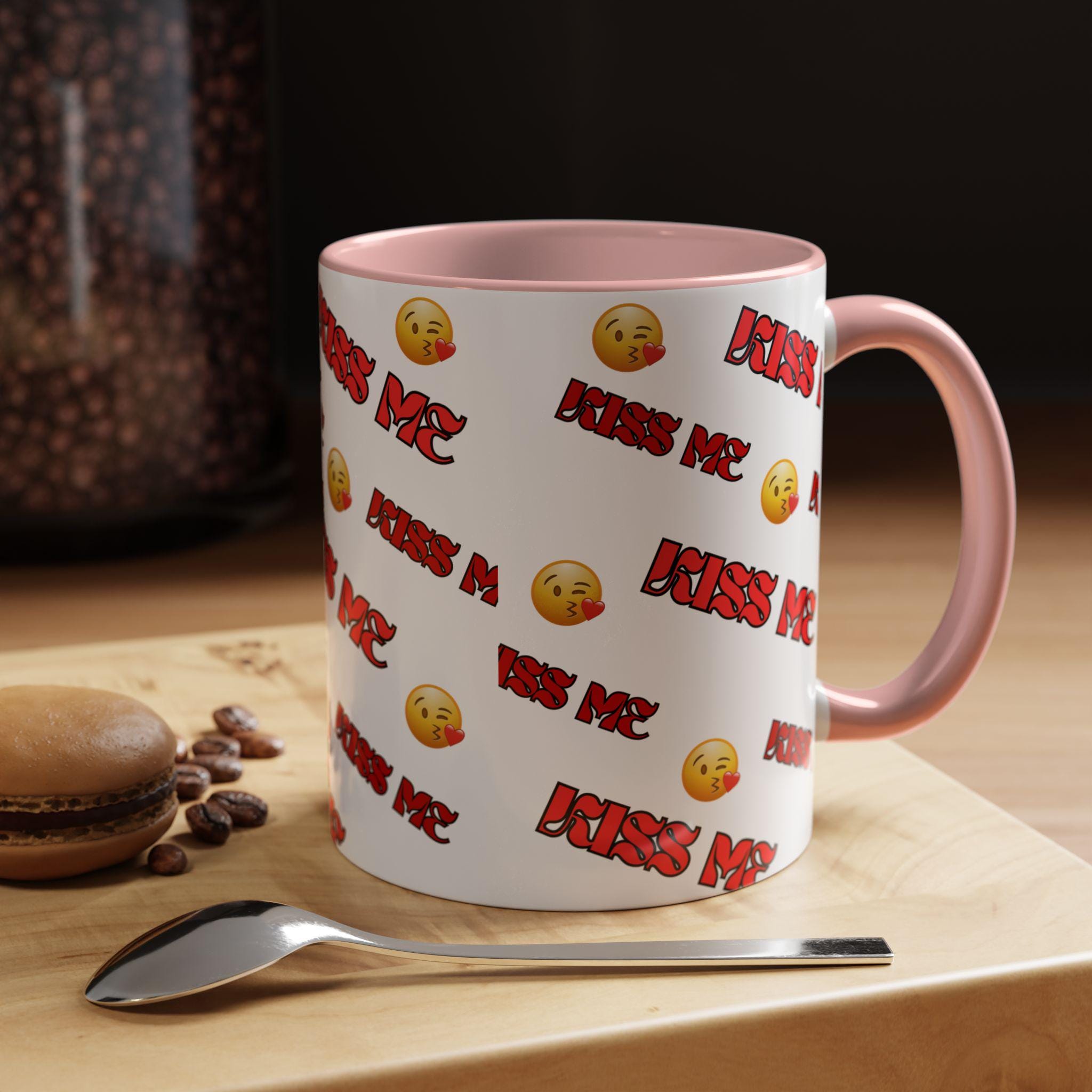 Kiss Me Mug Accent Coffee Mug | Valentines Day Kiss Mug | Emoji Mug | Love Coffee Mug