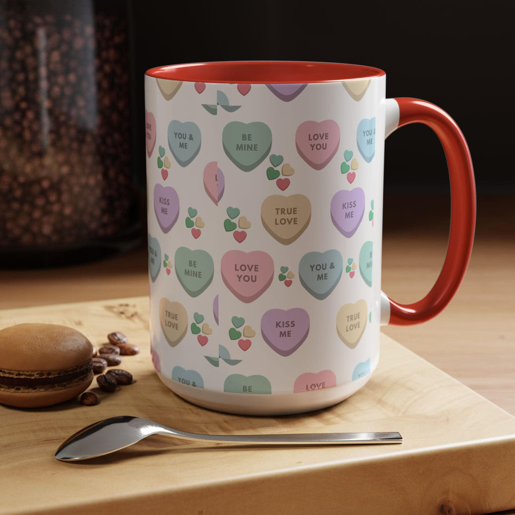 Heart Candy Valentine Accent Coffee Mug | 11oz 15oz | Valentine Mug | Valentine Gift