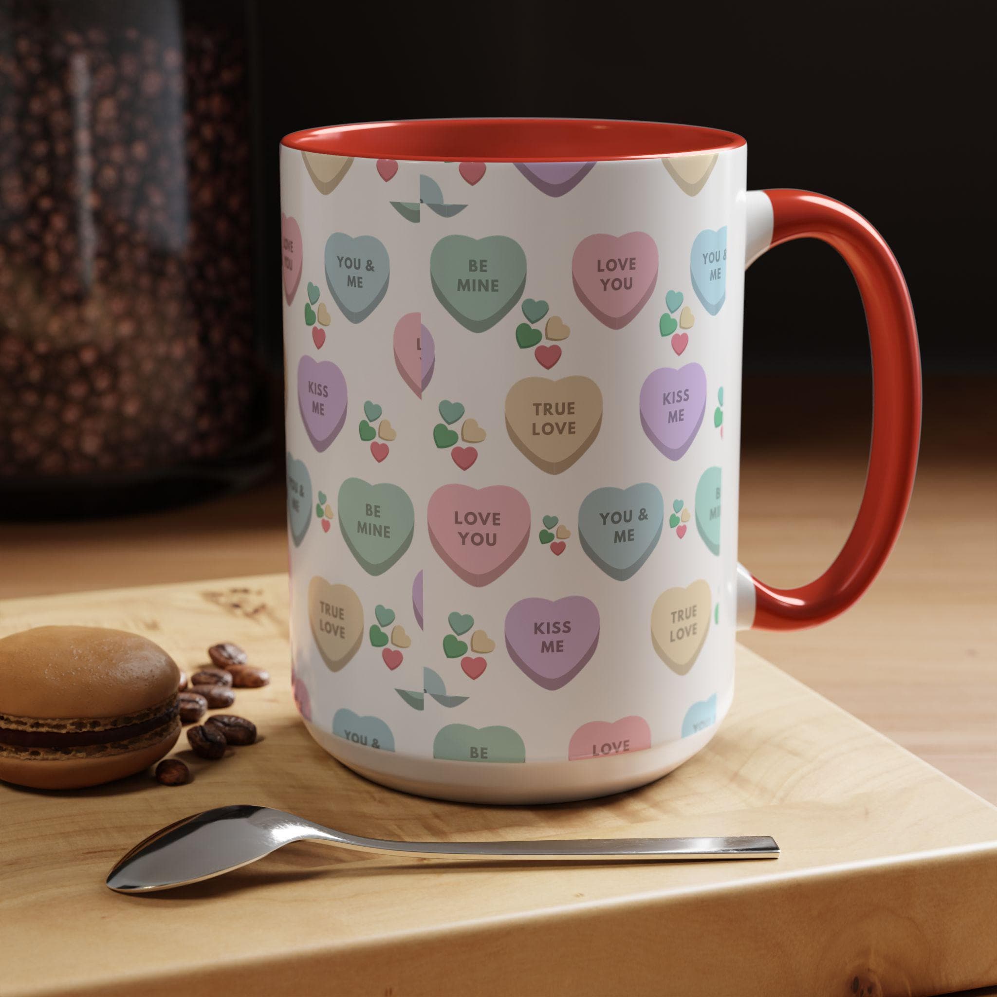 Heart Candy Valentine Accent Coffee Mug | 11oz 15oz | Valentine Mug | Valentine Gift