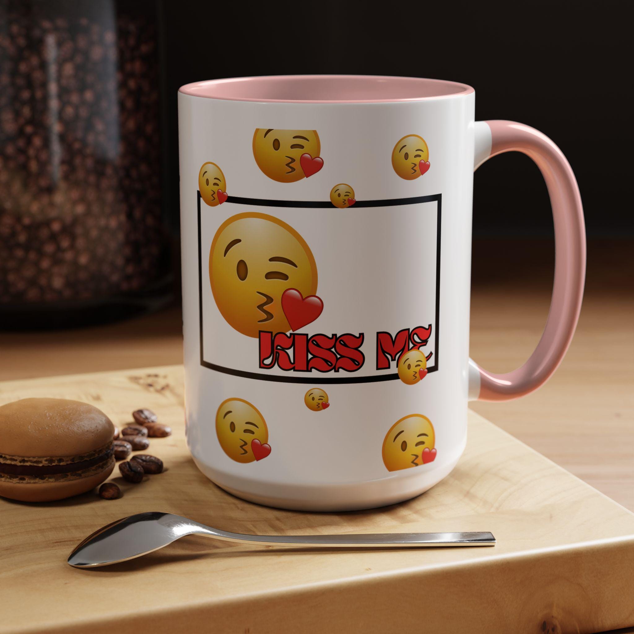 Kiss Me Valentines Day Accent Mug | Accent 11oz 15oz | Emoji Mug | Valentines Mug | Kiss Face Emoji Mug |