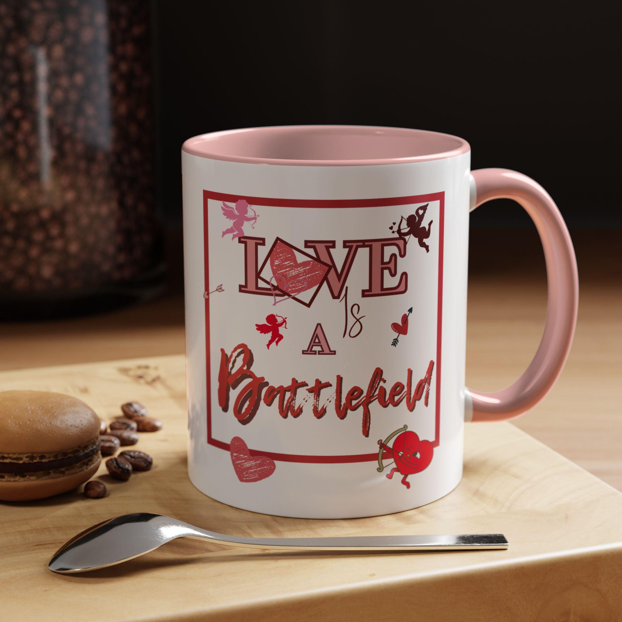 Love Is a Battlefield Valentines Day Accent Coffee Mug | Cupid Mug | Funny Valentines Mug | Heart Mug