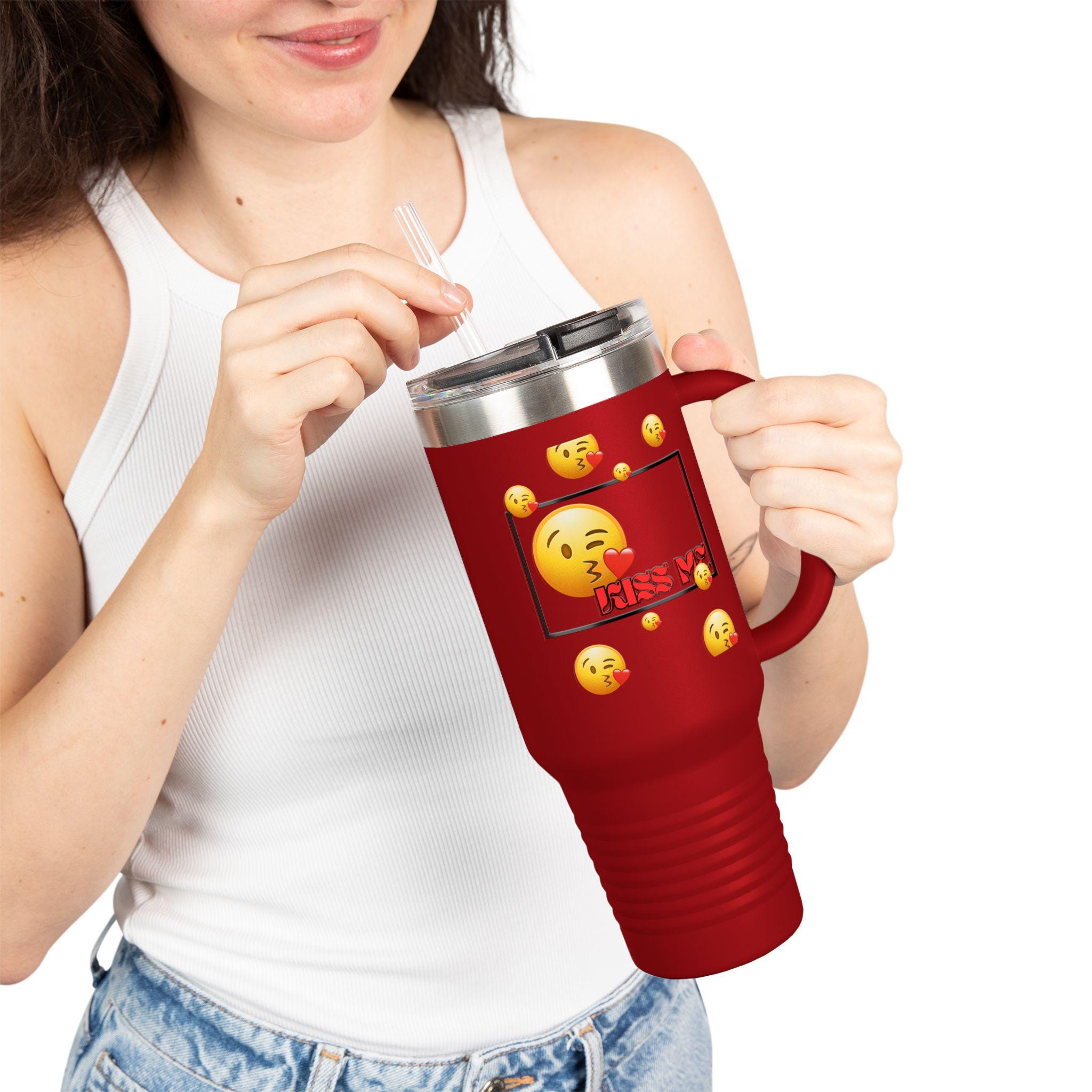 Kissing Face Emoji Valentines Day travel mug | 40oz Insulated Tumbler | Valentines Mug |