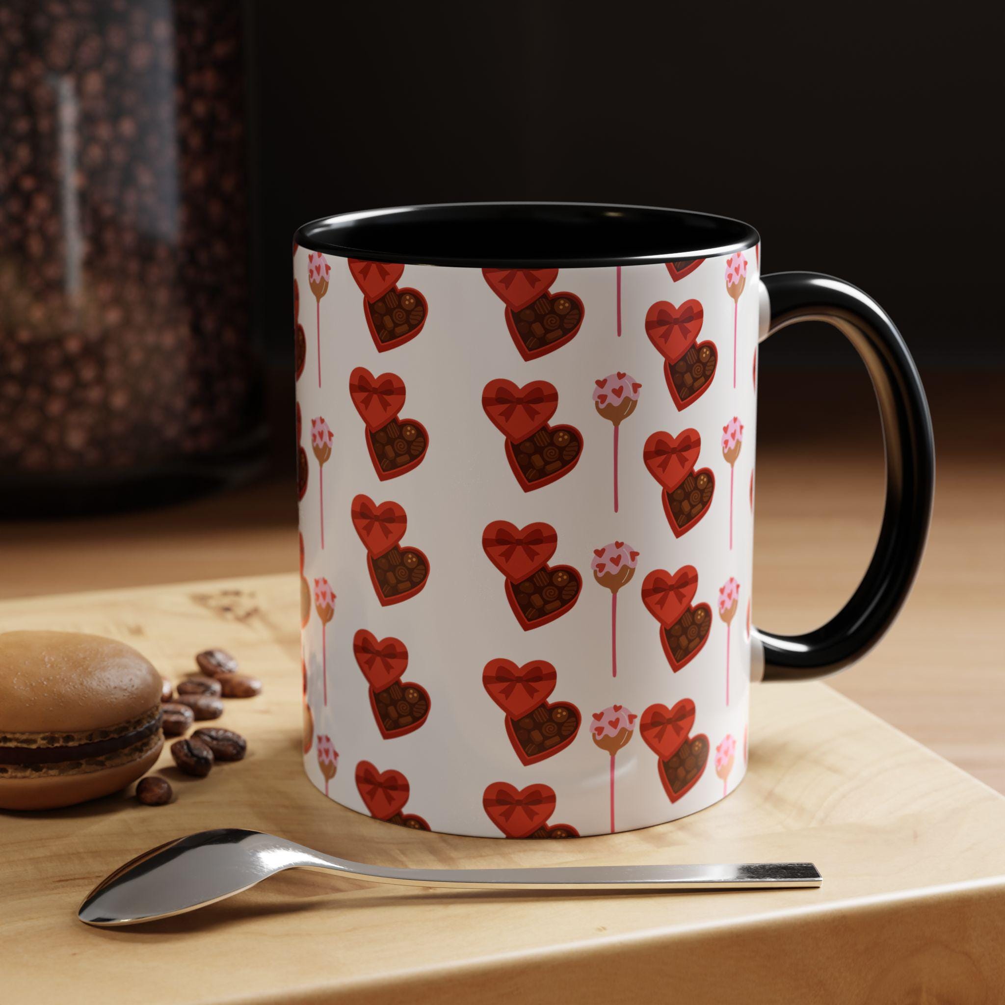 Valentine Chocolate Heart Pattern Mug | Accent Coffee Mug | Love Mug | Heart Mug