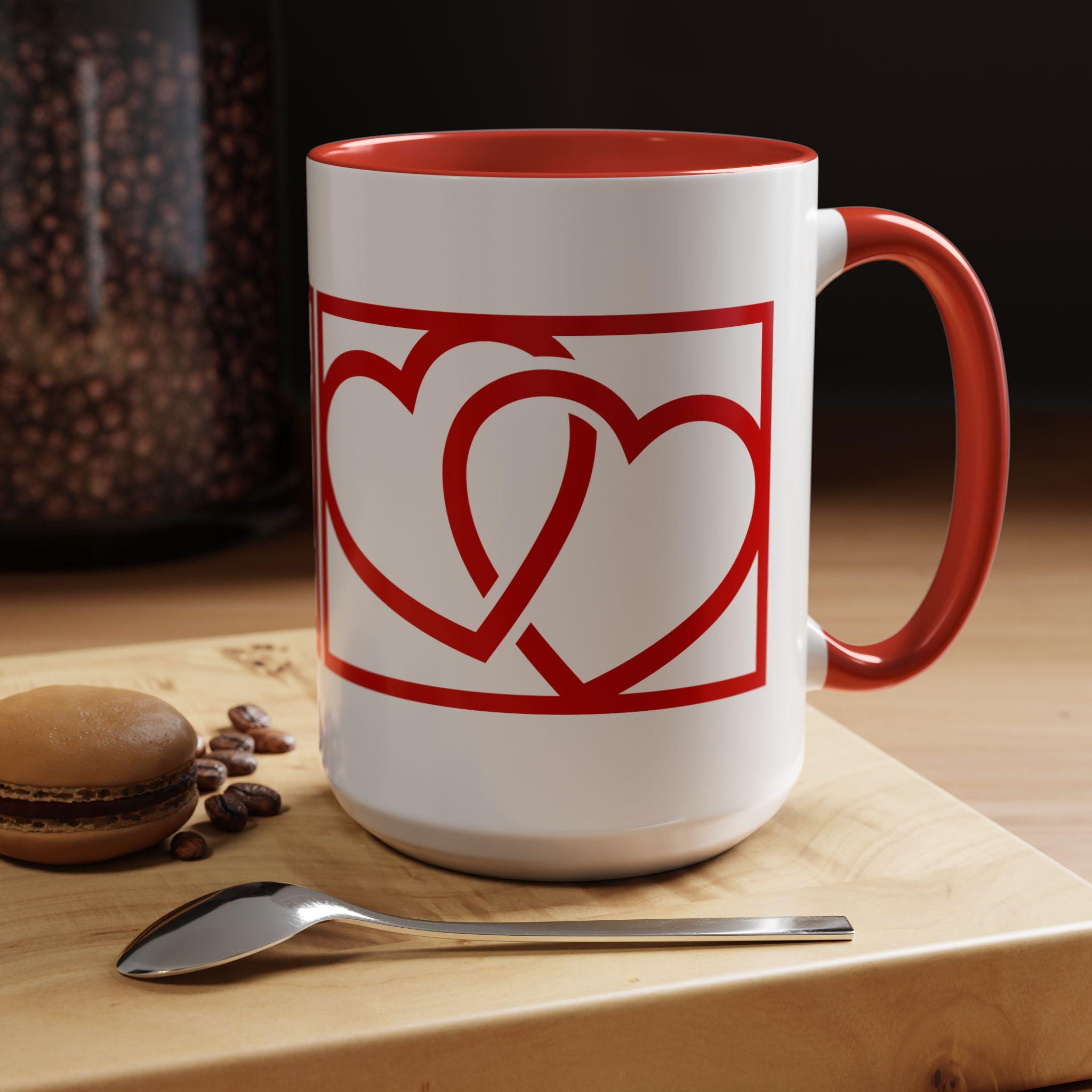 Linked Heart Valentines Day Accent Coffee Mug (11, 15oz) | Heart Mug | Love Mug | Valentines Mug