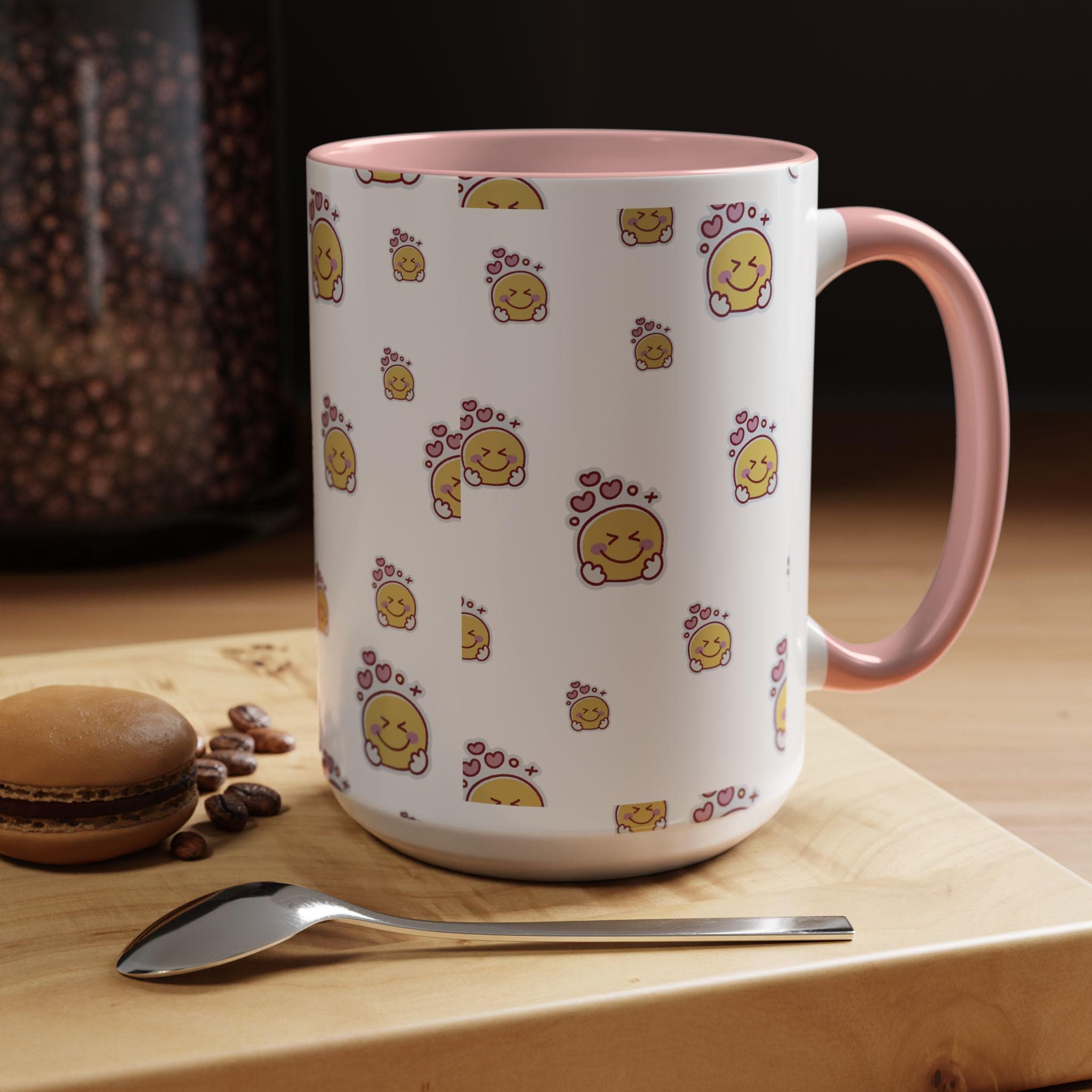 Happy Face Pattern Valentines Accent Mug | Coffee Cup 11oz 15oz | Happy Mug | Love Mug |