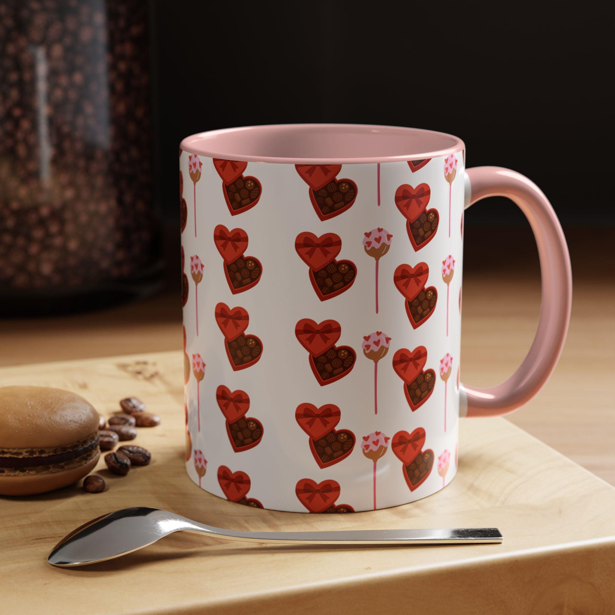 Valentine Chocolate Heart Pattern Mug | Accent Coffee Mug | Love Mug | Heart Mug
