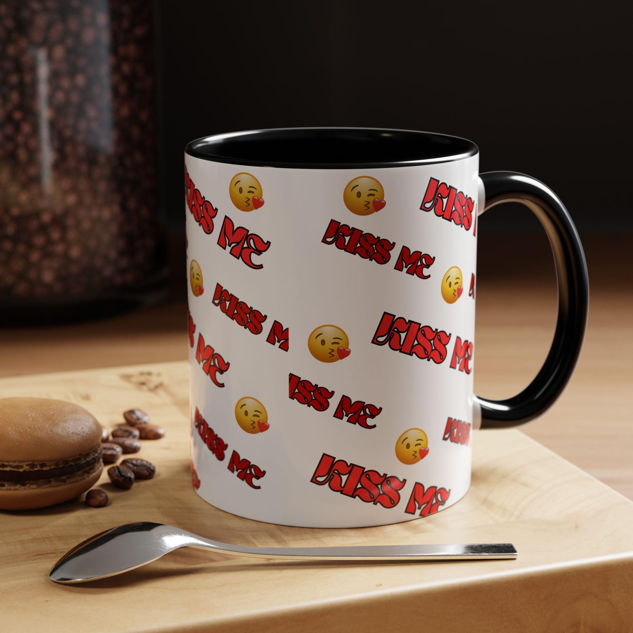 Kiss Me Mug Accent Coffee Mug | Valentines Day Kiss Mug | Emoji Mug | Love Coffee Mug